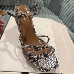 J. Adamd Square Toe Snake-Print Strappy Heeled Sandal